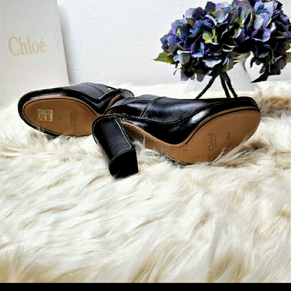 NIB CHLOE Black Leather Slingback Heeled Mules 8.5 - Picture 8 of 13